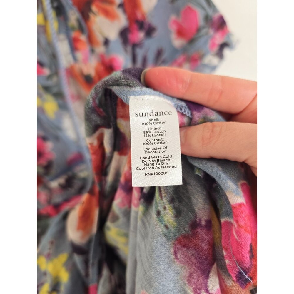 Sundance Annabelle Floral Blue Pink Cotton Dress XXL Short Sleeves Tassle Ruffle - Picture 7 of 11
